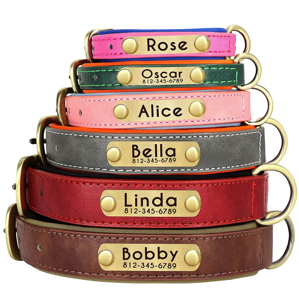 Customized Leather Dog Collar Leash Set