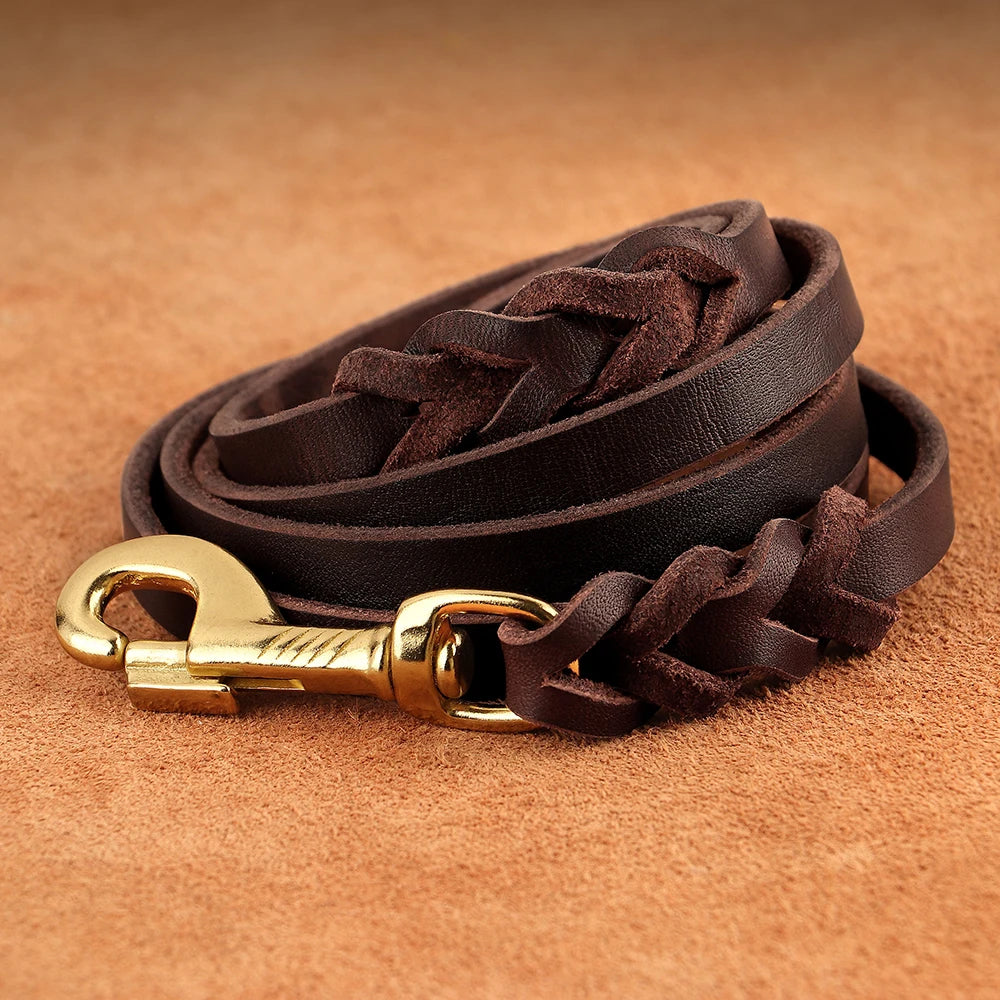 Genuine Durable Leather Dog Collar Leash Set